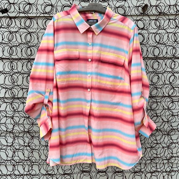 Lands’ End Plus Size 365 Long Sleeve Tunic Top Stripe Fishing Outdoors Quick Dry - Picture 2 of 6